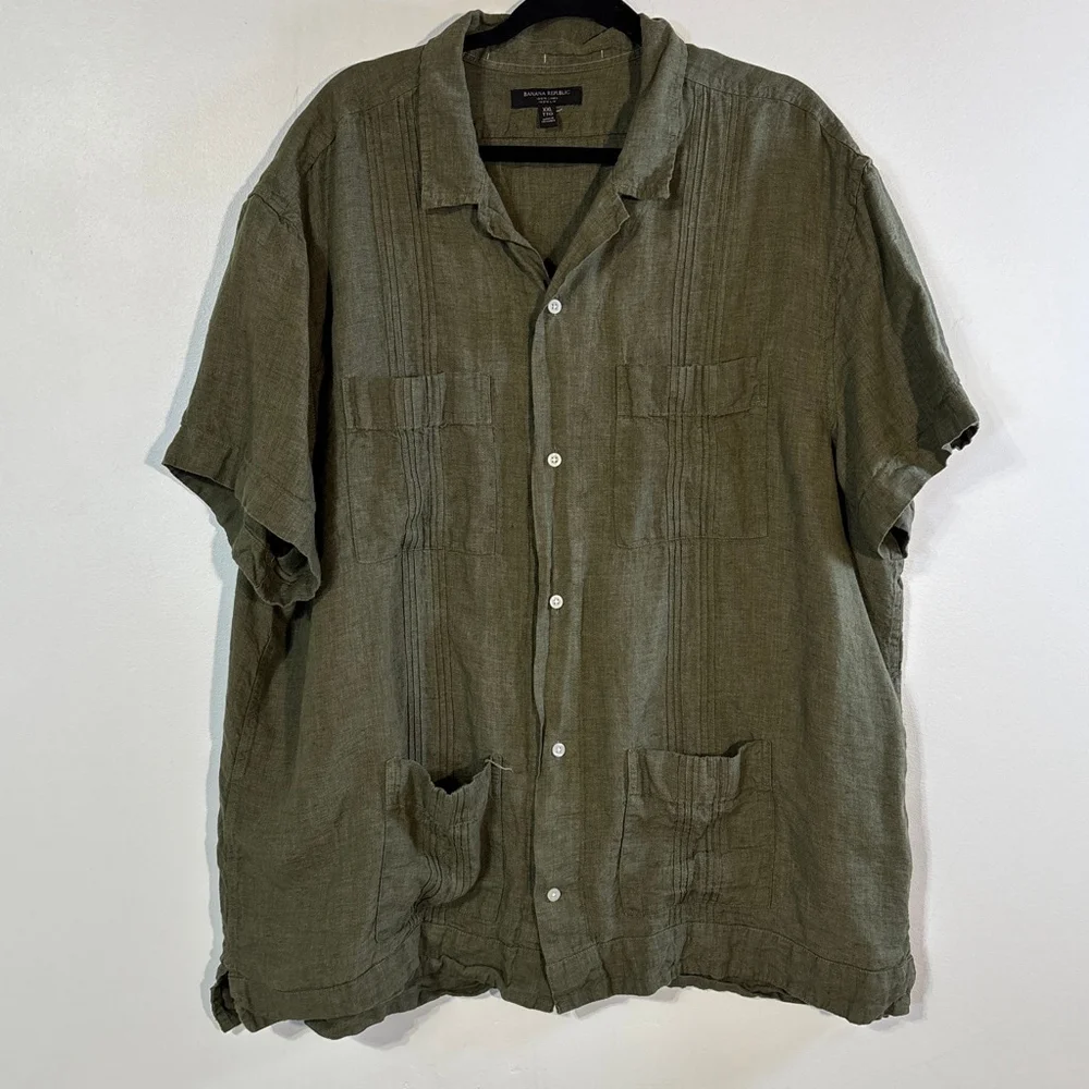 Banana Republic Linen Resort Shirt Casual Button Down Men’s XXL Olive Green
